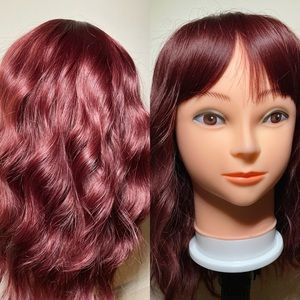 Wine Red Black Wig With Bangs